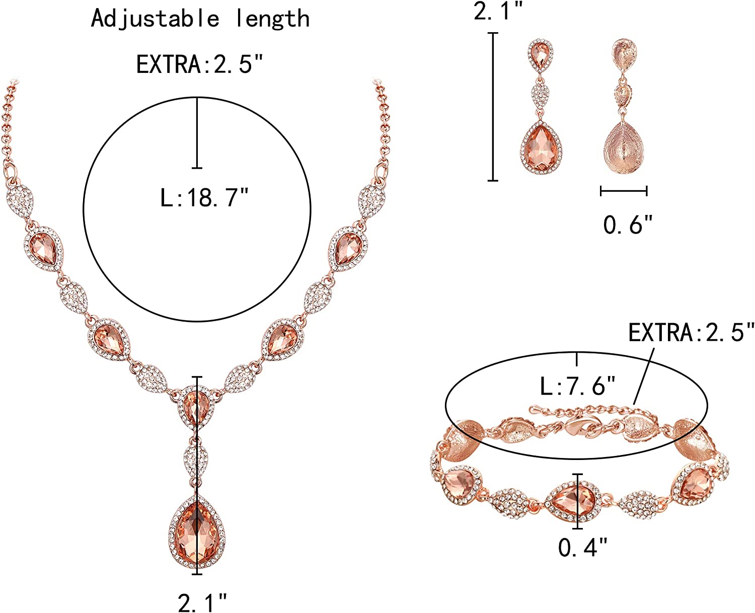 EleQueen Women's Wedding Bridal Jewelry Sets for Brides Bridesmaids, Cubic Zirconia Teardrop Necklace Tennis Bracelet Dangle Earrings Jewellery Set - Image 4